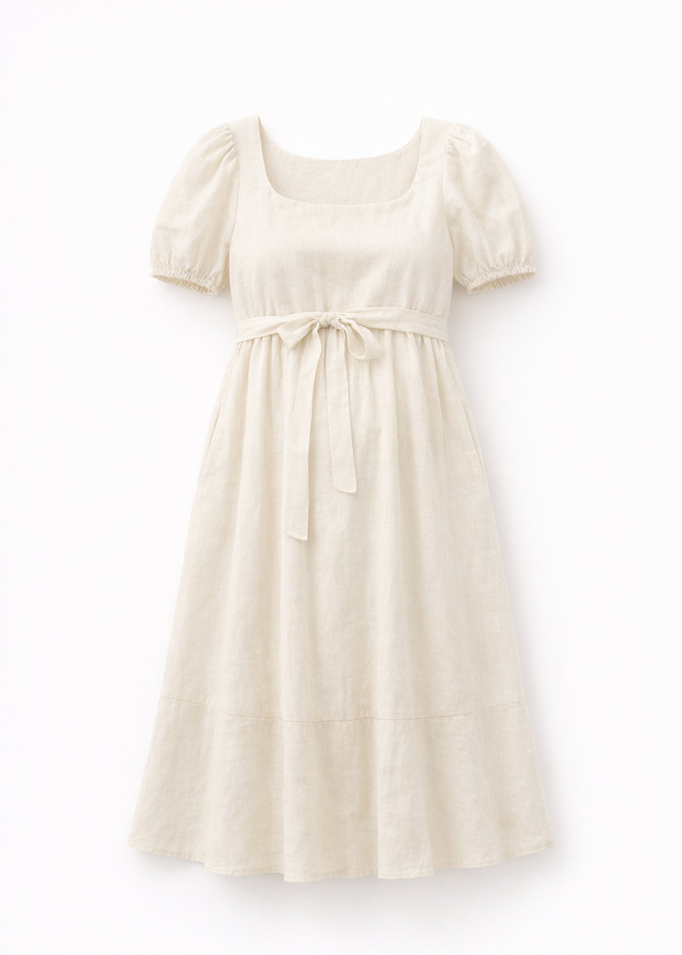 European Linen Maternity Midi Dress in Natural — flat lay