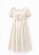 European Linen Maternity Midi Dress in Natural — flat lay