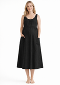 Cap-Sleeve Tiered Linen Maternity Maxi Dress in Linen in Black — on model