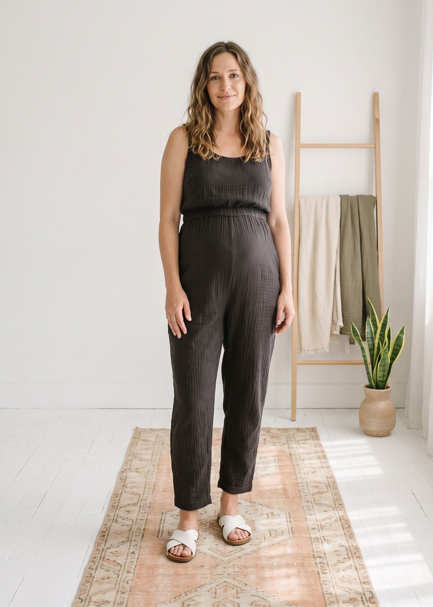 Muslin Jumpsuit in Black — on model