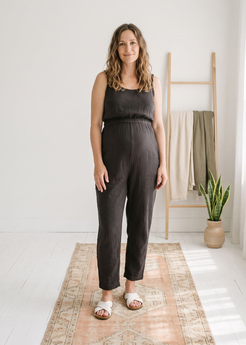 Muslin Jumpsuit in Black — on model