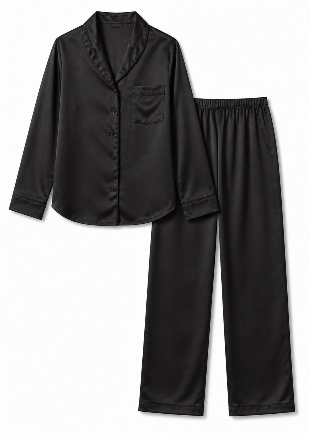 Floral Notch-Collar Pajama Set in Black - flat lay