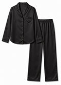 Floral Notch-Collar Pajama Set in Black - flat lay