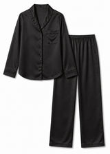 Floral Notch-Collar Pajama Set in Black - flat lay