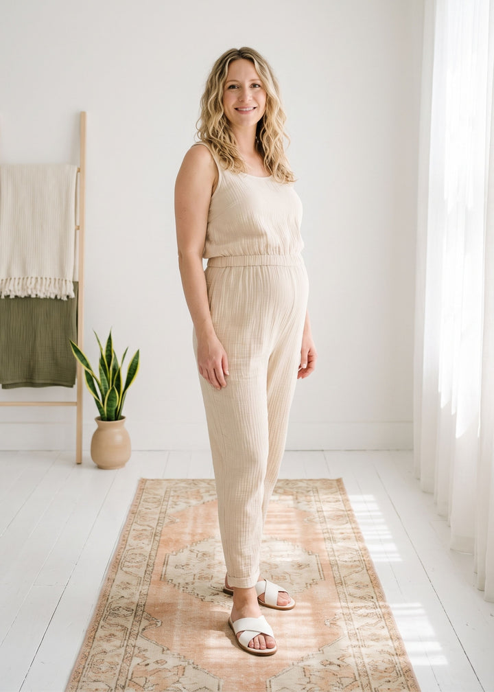 Muslin Jumpsuit in Natural — on model