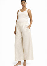 High-Rise Wide-Leg Linen Maxi Culottes in Linen in Natural — on model