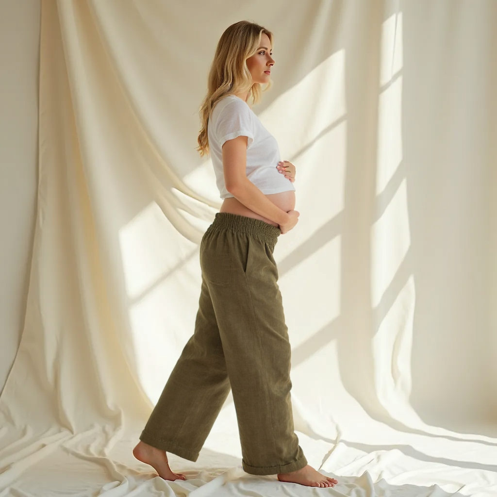 Wide Leg Everyday Maternity Smocked Linen Pant