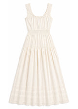 Ruched Strap Smocked Maxi Dress in Cotton in Natural — flat lay