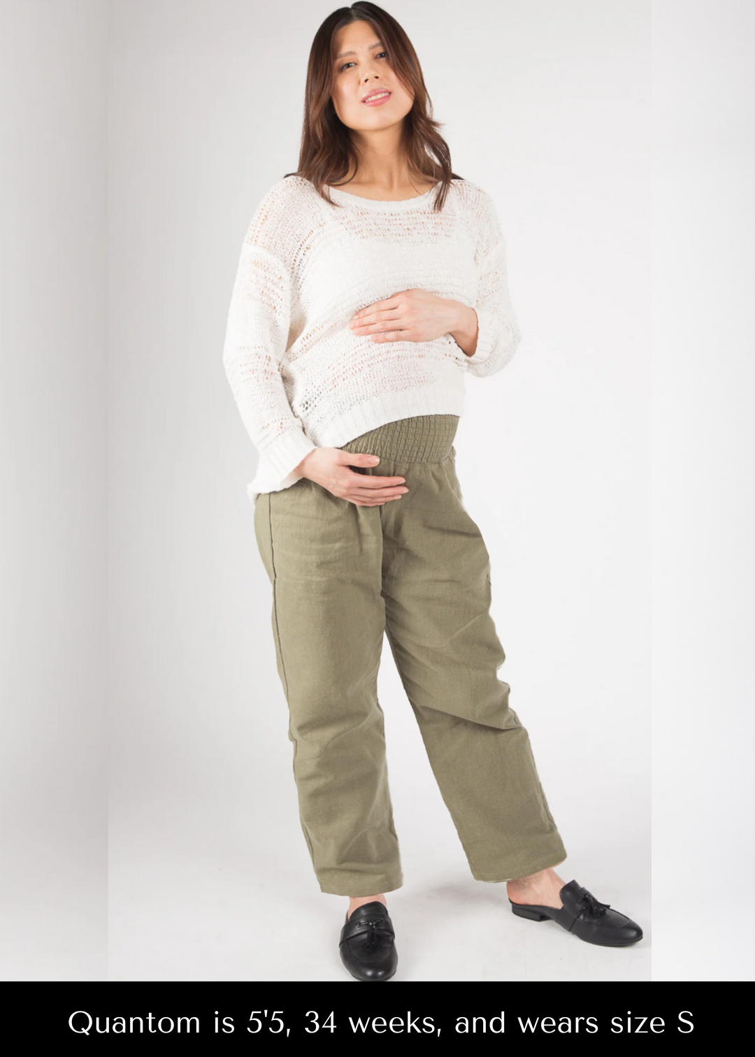 Wide Leg Everyday Maternity Smocked Linen Pant - Olive / S - Pants