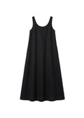 Sleeveless Organic Linen Maxi Dress in Linen in Black — flat lay