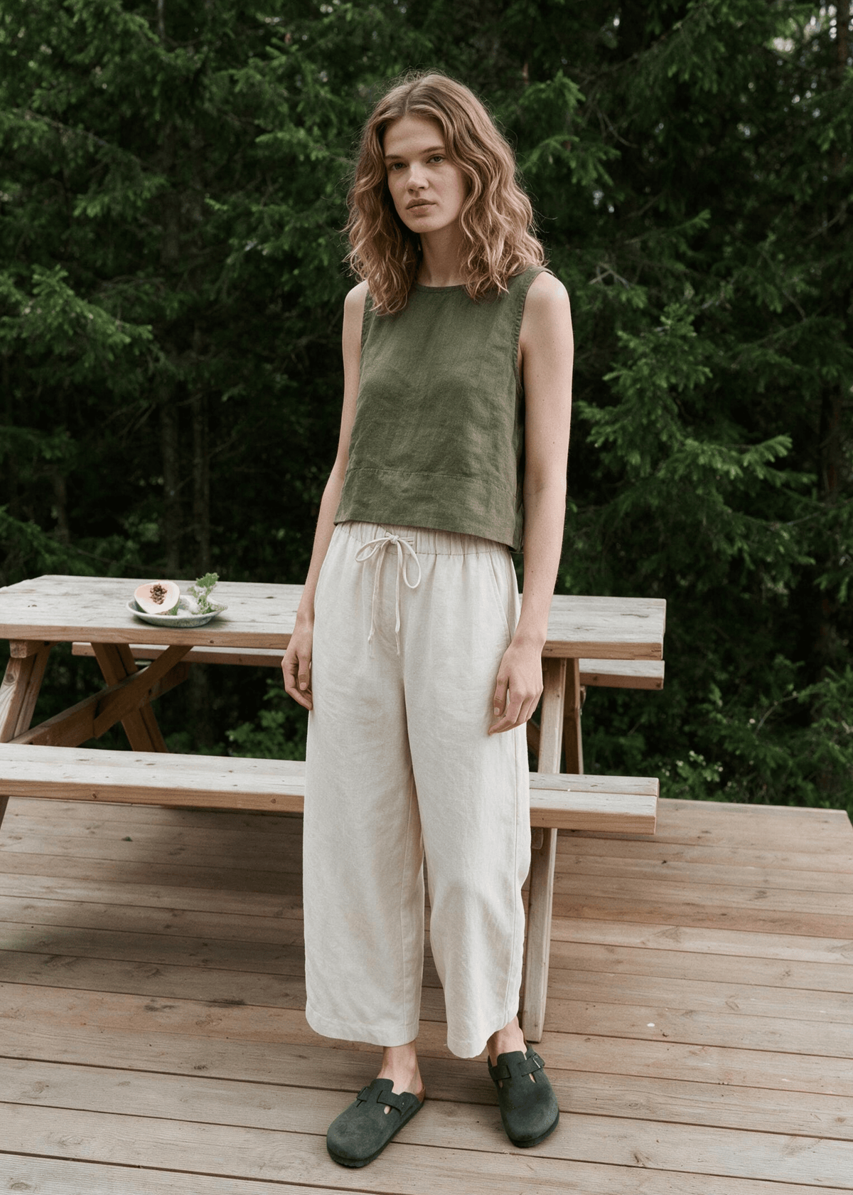 Drawstring Straight Leg Pants in Sandwashed Linen