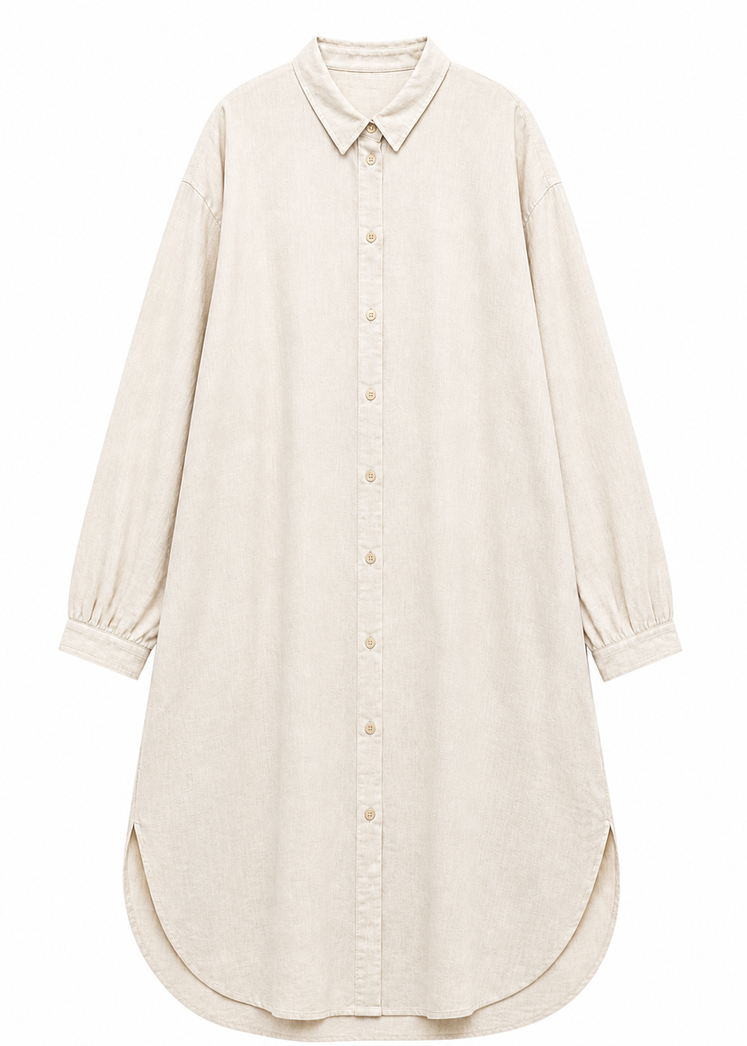 Gingham Long-Sleeve Shirt Dress in Linen in Natural — flat lay