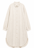 Gingham Long-Sleeve Shirt Dress in Linen in Natural — flat lay