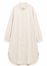Gingham Long-Sleeve Shirt Dress in Linen in Natural — flat lay