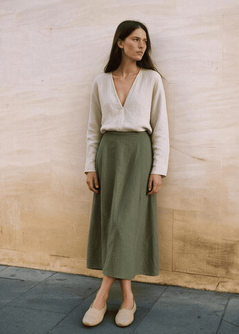 A-Line Paneled Skirt in Sandwashed Linen