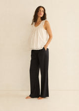 Ruffle Trim Tie-Front Nursing Top in Cotton in Natural — on model
