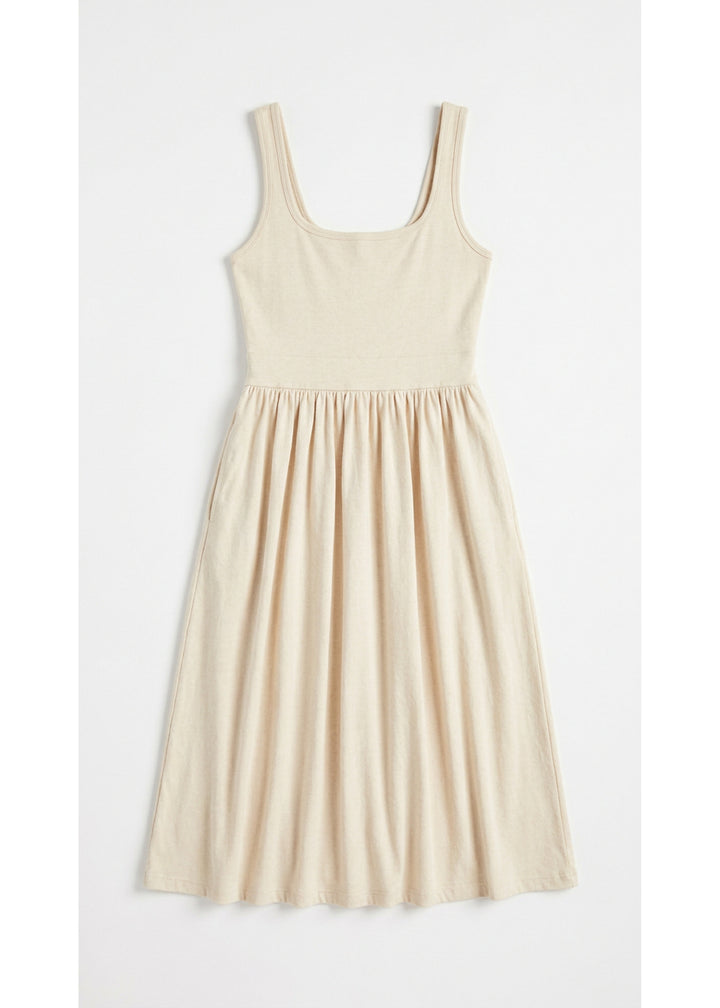 Pull-Down Nursing Midi Dress in Natural — flat lay