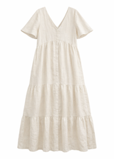 Flutter-Sleeve Tiered Linen Maxi Dress in Linen in Natural — flat lay
