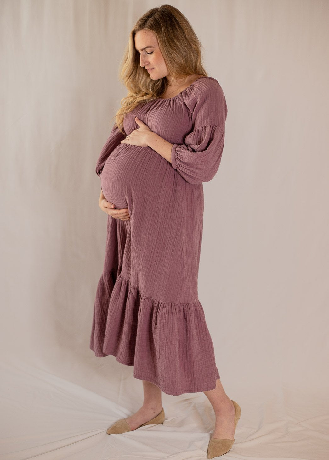 Eliza Dress Elderberry- Baby Bump Friendly Dress