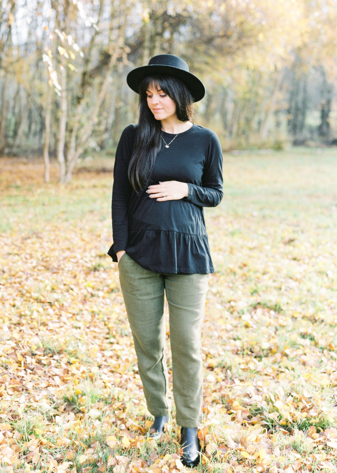 Smocked Linen Pants Olive- Maternity and Postpartum Friendly
